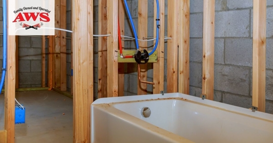 Bathroom being remodeled, shot of tub