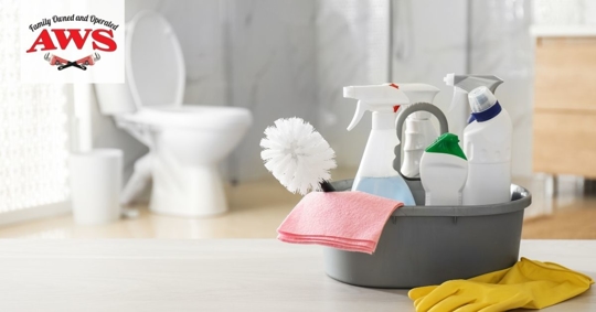 cleaning supplies in bathroom