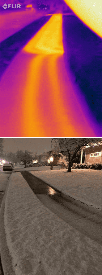 Snow melt in infrared and regular camera